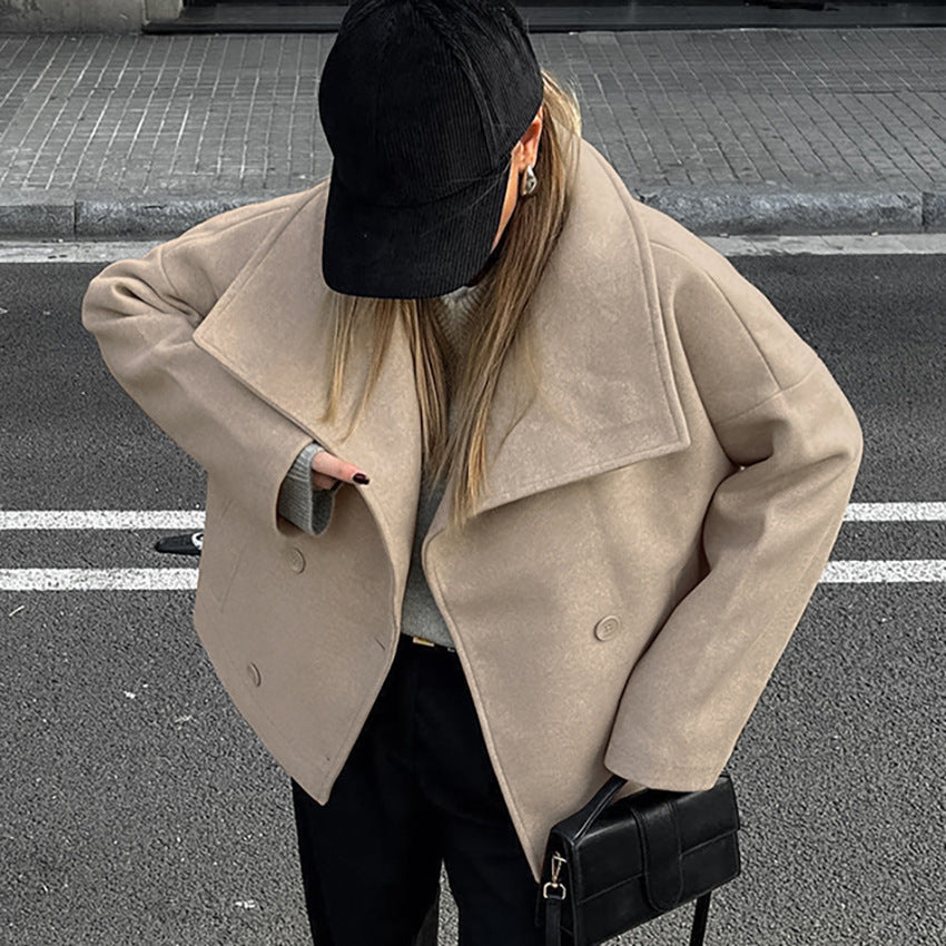 Solid Color Long-sleeved Woolen Coat