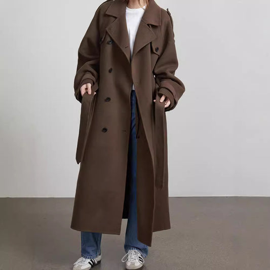 Temperament Pure Color Lapel Long-cut Coat