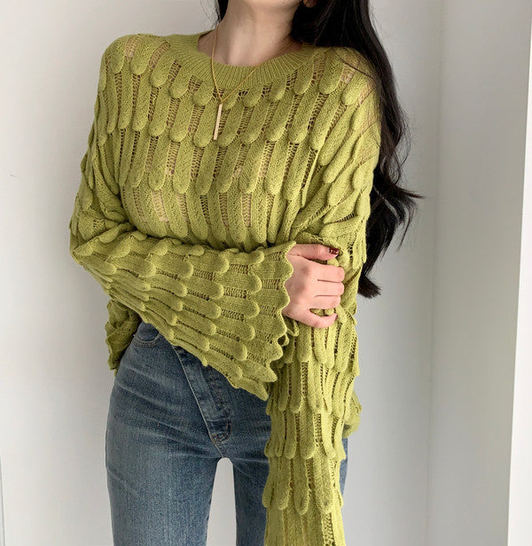 Round Neck Feather Flared Sweater Women