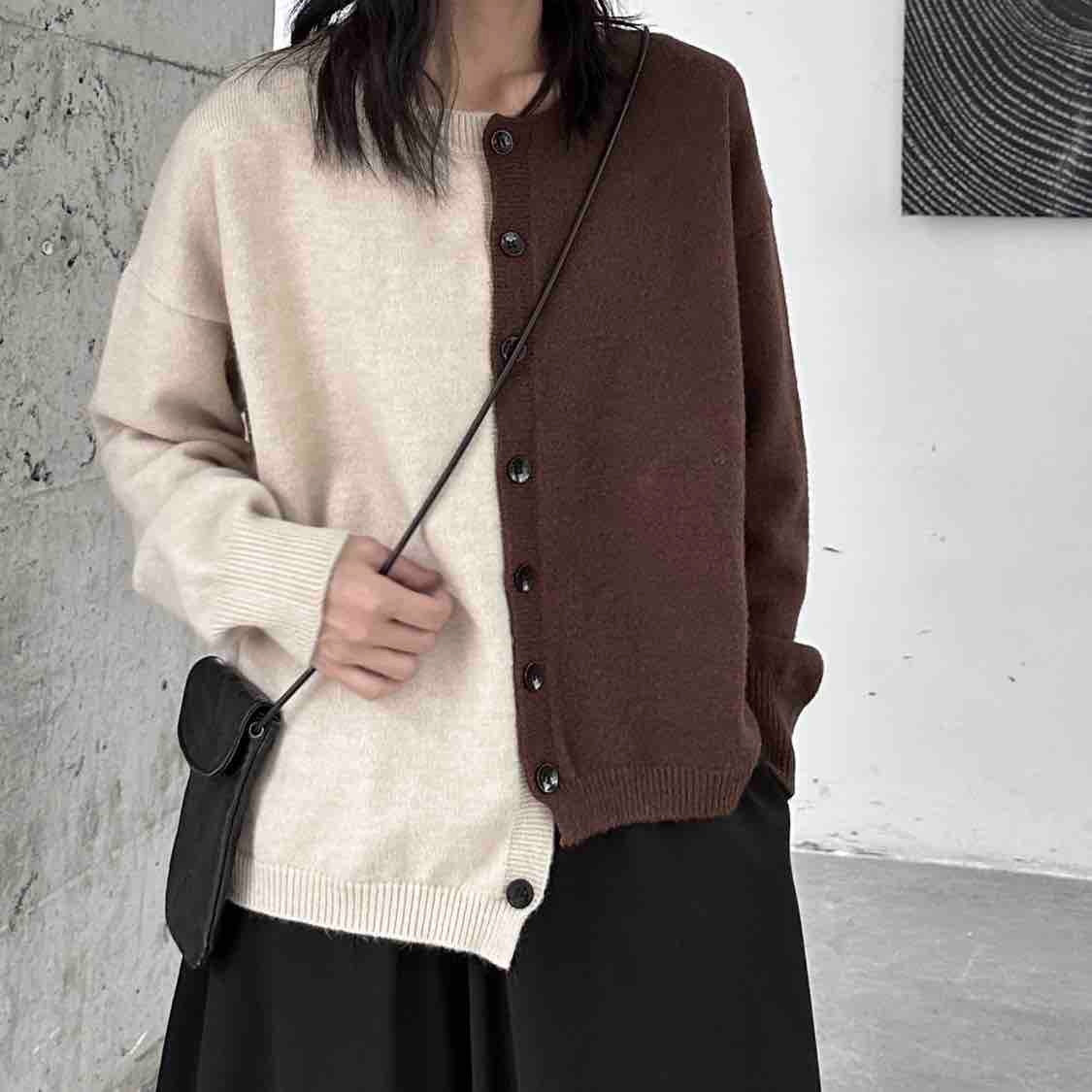 Women's Dark Style Color Matching Sweaters Coat