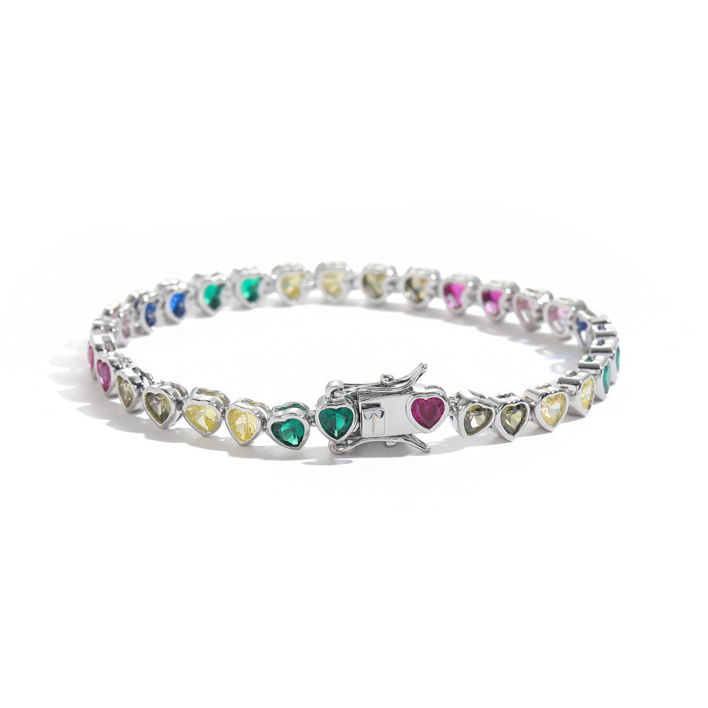 Colorful Tennis Bracelet Heart-shaped 4x4mm