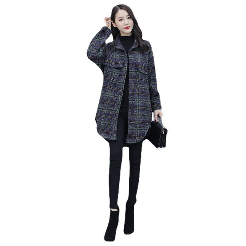 Loose Plaid Shirt Jacket Thick Women's Woolen Women