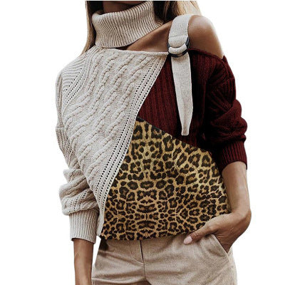 Leopard Stitching Women's sweater