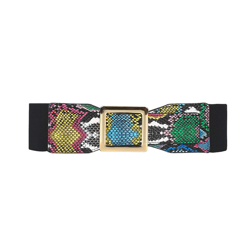 Elastic Girdle Women's Green Snake Pattern Belt