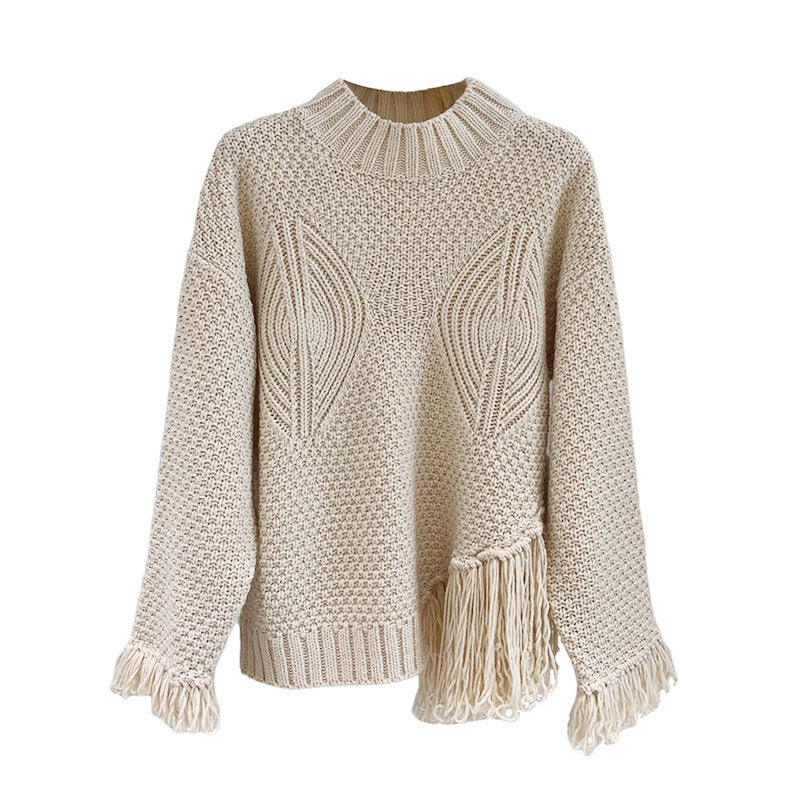 Women's Round Neck Tassel Pullover Sweater