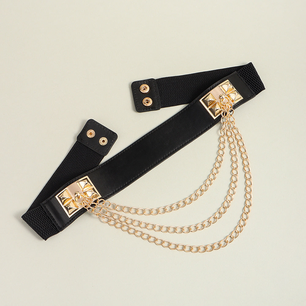 Women's Elastic Stretch Wide Waist Corded Waist Black Slim Belt