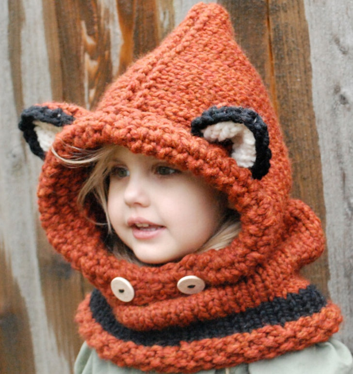 Children's wool knit hat hand-knitted warm earmuffs cape caps