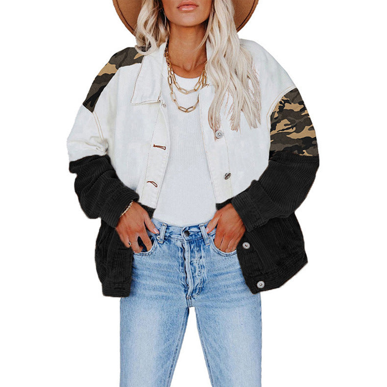 Women's Camo Contrast Loose Lapel Single Breasted Cardigan Jacket