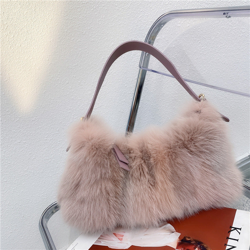 Fox Fur Stitching Women's Handbag