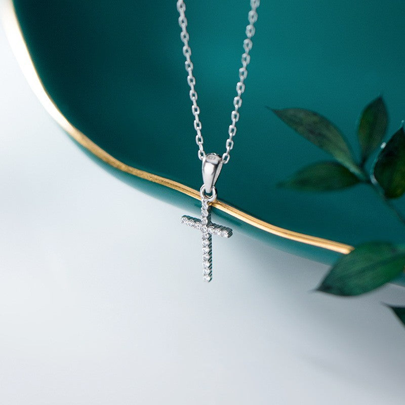 S925 Silver Simple Full Diamond Cross Necklace