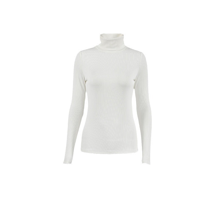 Women's White High Neck Slim Knit Base Sweater