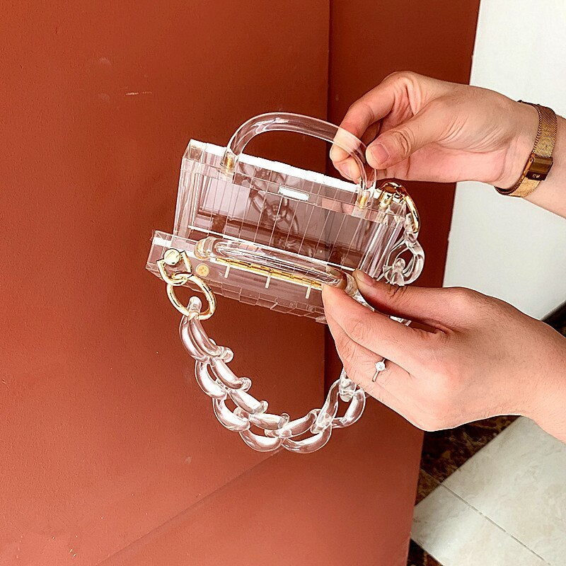 Transparent acrylic chain mini portable small square bag