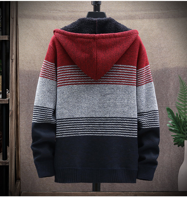 Men's Striped Colorblock Casual Hooded Cardigan