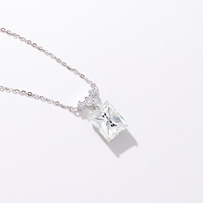 S925 Sterling Silver Light Luxury Square Diamond Necklace