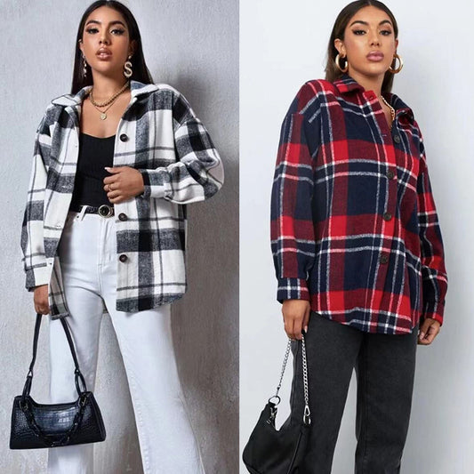 Spring Plaid Frayed Shirt Loose Fashion Casual Shirt