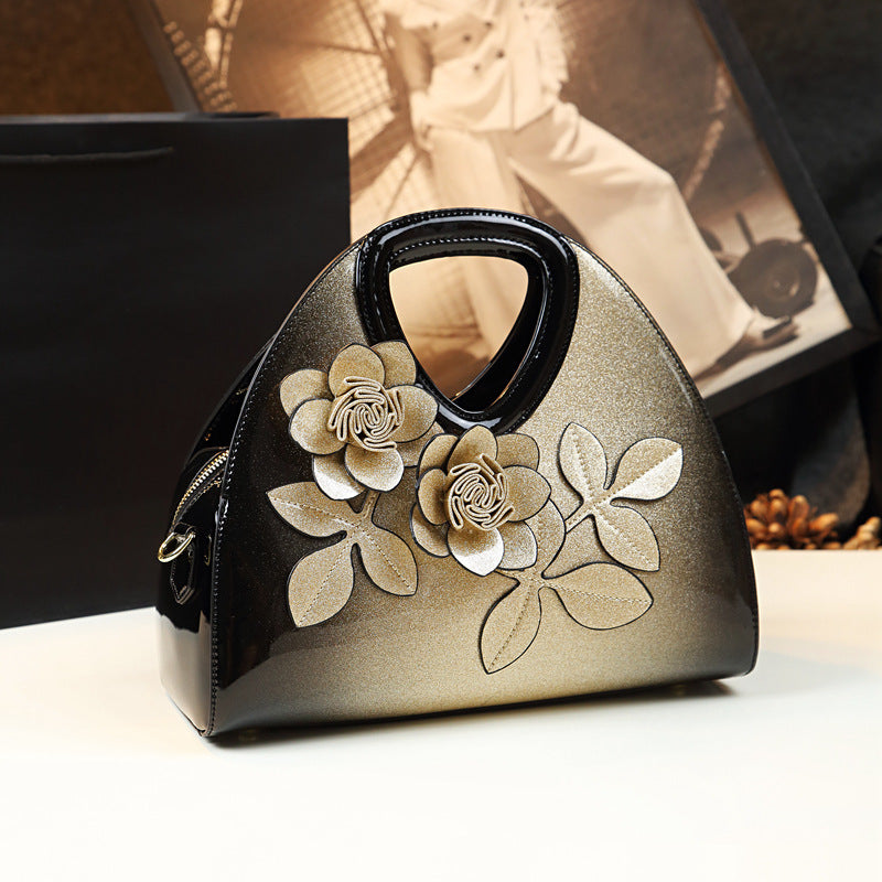 Flower Dumpling Niche Handbag Versatile Patent Leather Messenger Bag