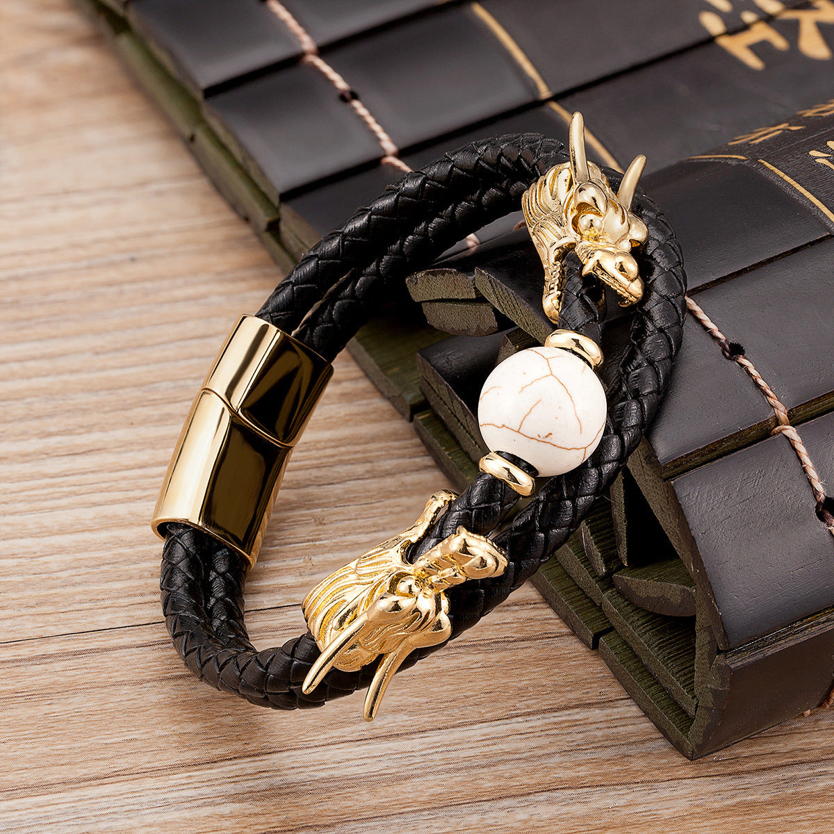 Double Layer Woven Leather String  Faucet Bracelet