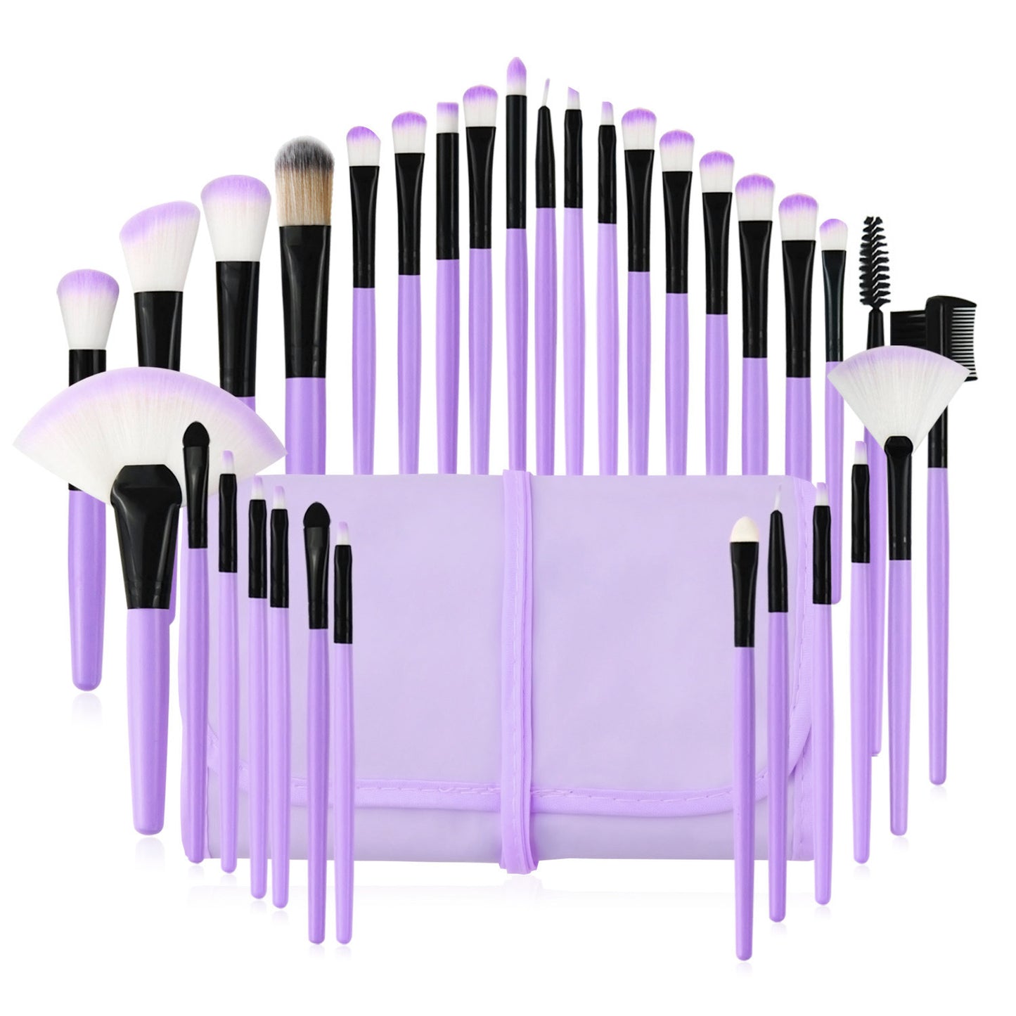 32Pcs Makeup Brushes Pouch Set Blending Powder Puff