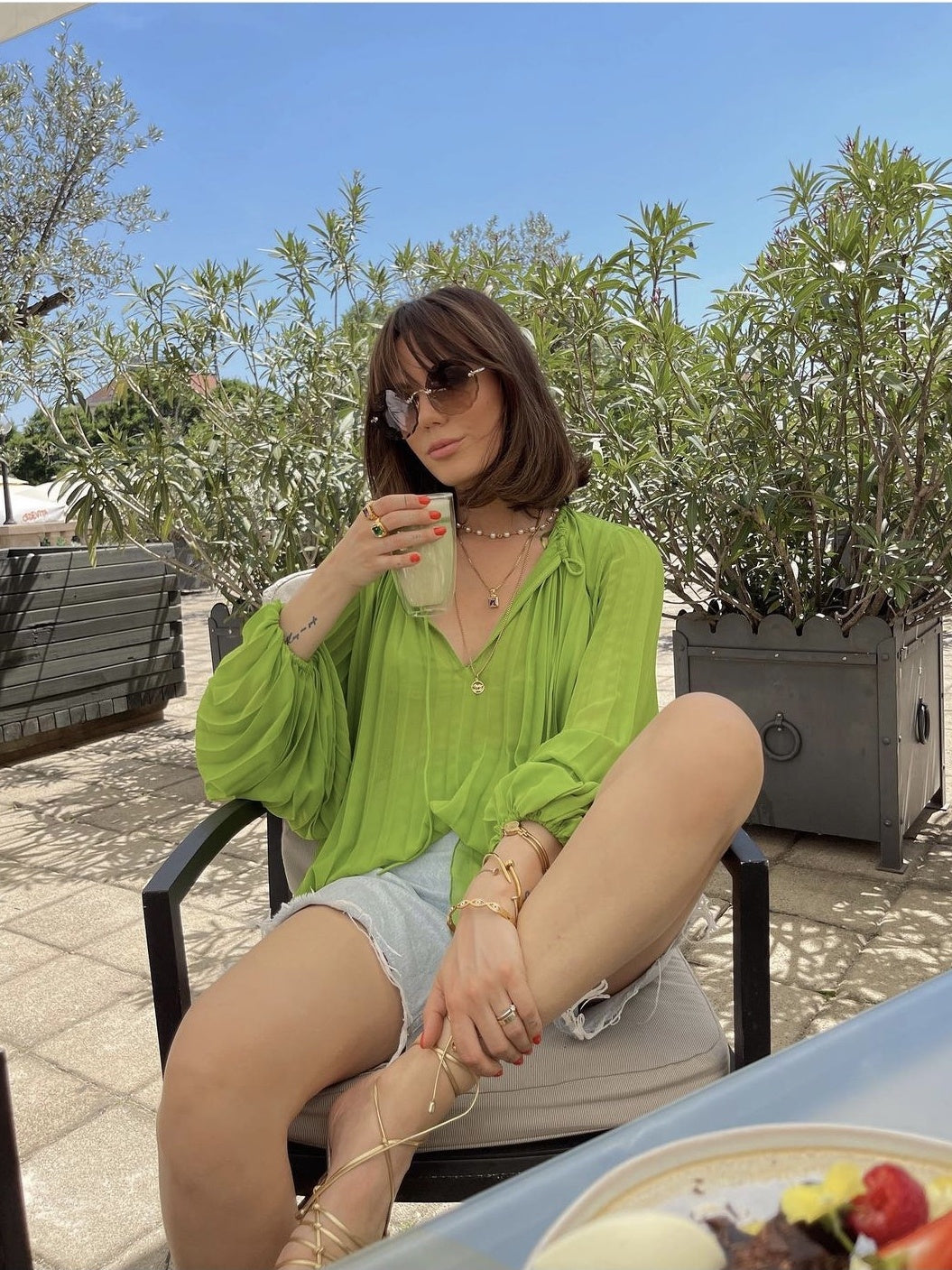 Green Long-sleeved Shirt Niche Blouse