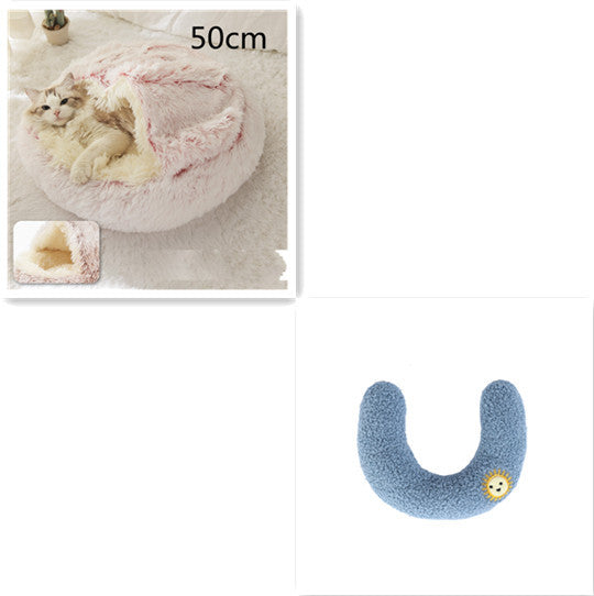 2 In 1 Dog And Cat Bed Pet Winter Bed Round Plush Warm Bed House