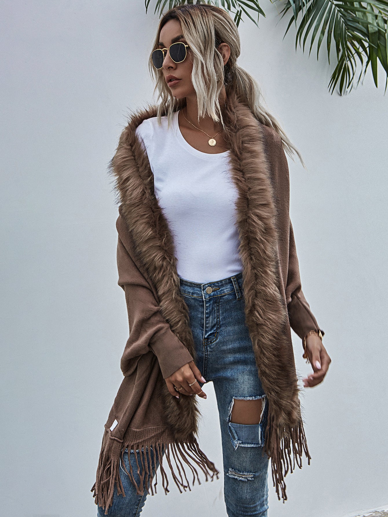 New Fur Collar Shawl Cardigan Sweater Coat