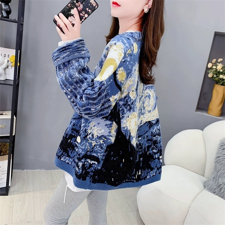 Retro Ethnic Style Knitted Cardigan For Women Loose Sweater Coat