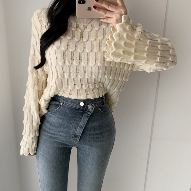 Round Neck Feather Flared Sweater Women