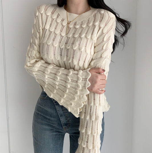 Round Neck Feather Flared Sweater Women