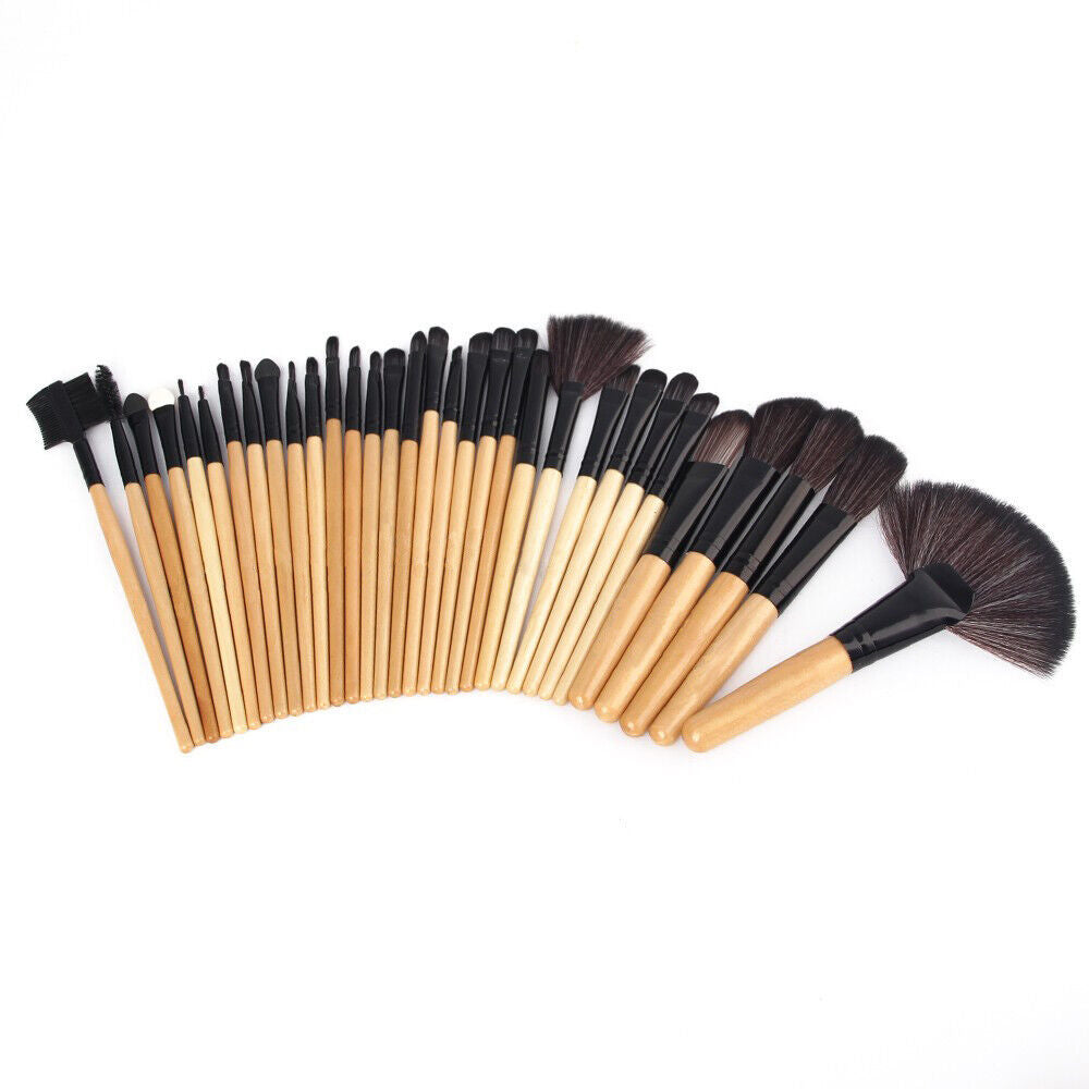 32Pcs Makeup Brushes Pouch Set Blending Powder Puff