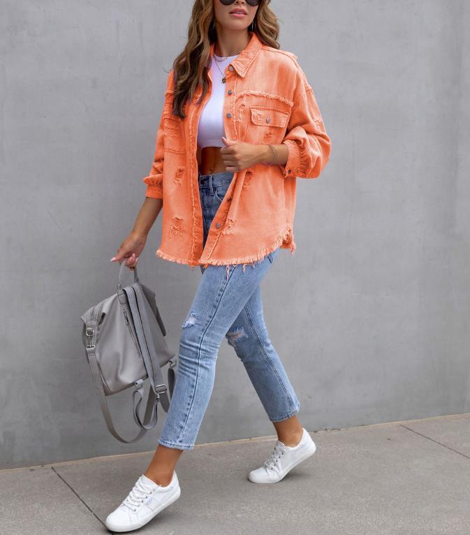 Women's Oversized Frayed Lightweight Denim Jacket