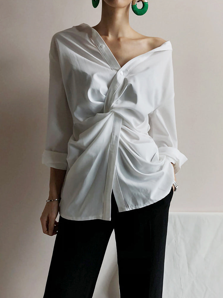 Niche Irregular Loose V-neck Shirt Spring