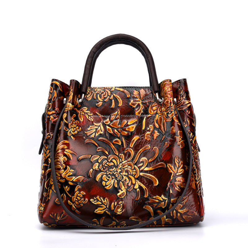 Three-dimensional Embossed Women's Messenger Cowhide Bag