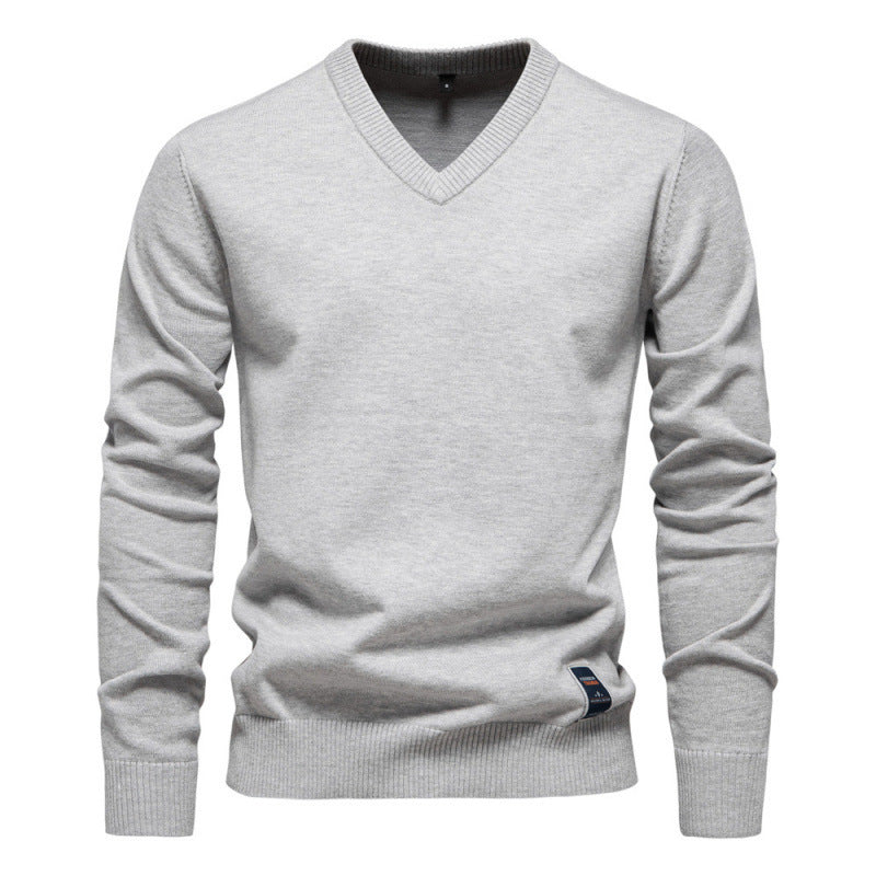 Pure Cotton Solid Color Hoodie V-neck Trendy Sweater