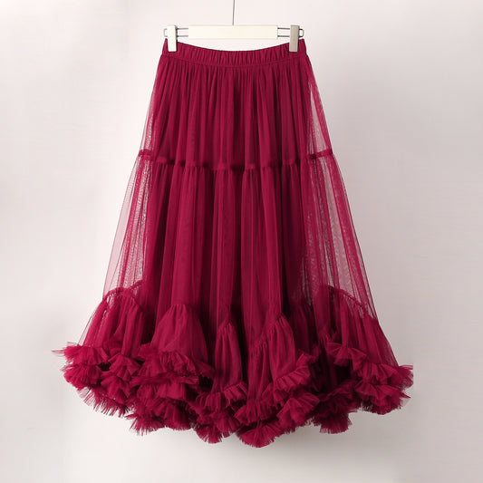 Mesh Oversized Puffy Swing Elastic  Skirt