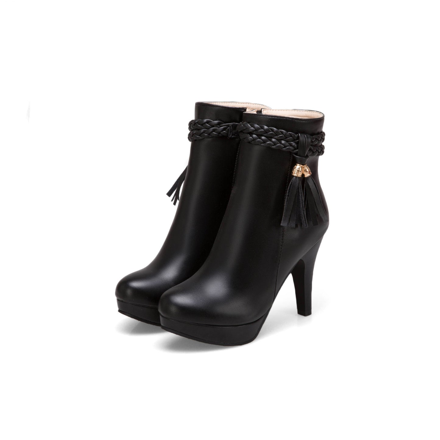 Women's Round Toe Side Zipper Tassel Ankle Boots