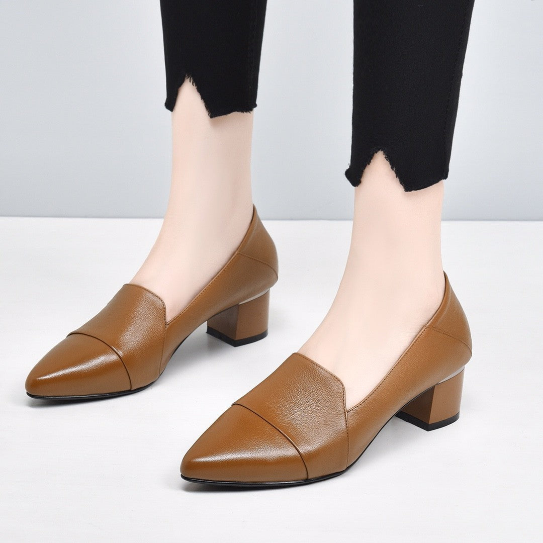 Women's Medium-heeled Shoes Genuine Leather