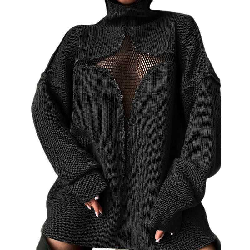 New Mesh Perspective Loose Knitted Hollow Sweater Women