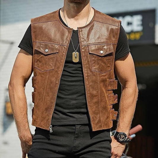 Men's Leather Waistcoat Single-breasted Jacket