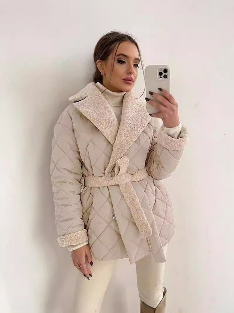 Winter Lapel Plaid Coat  Women Outwear Clothing