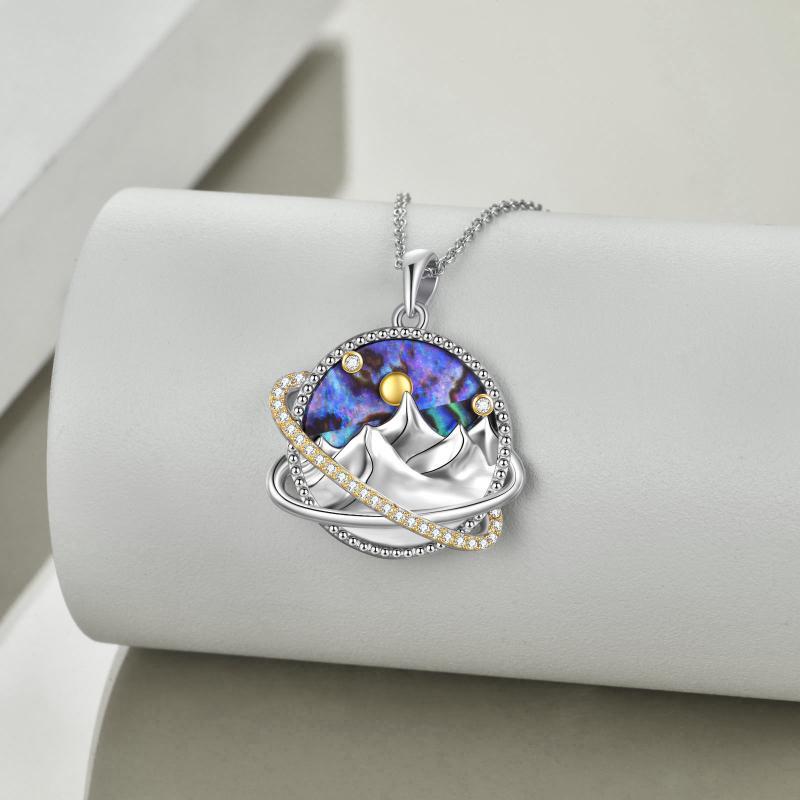 Sterling Silver Universe Planet Sun Moutain Pendant Necklace