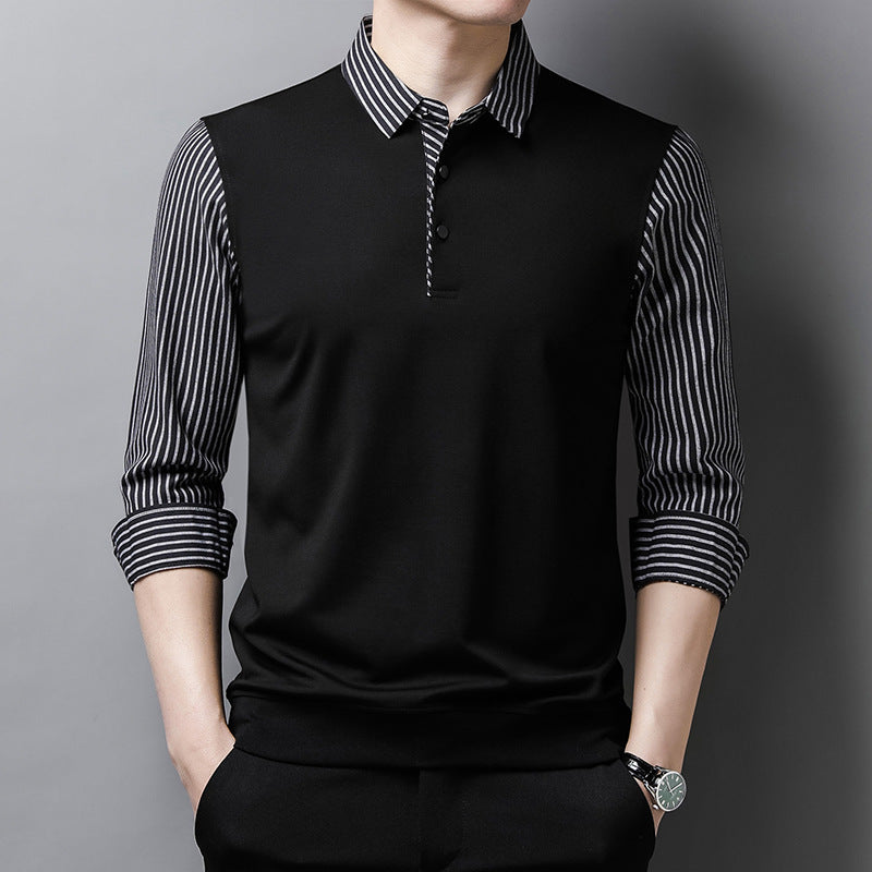 Men's False Two Pieces Striped Sleeve Shirt