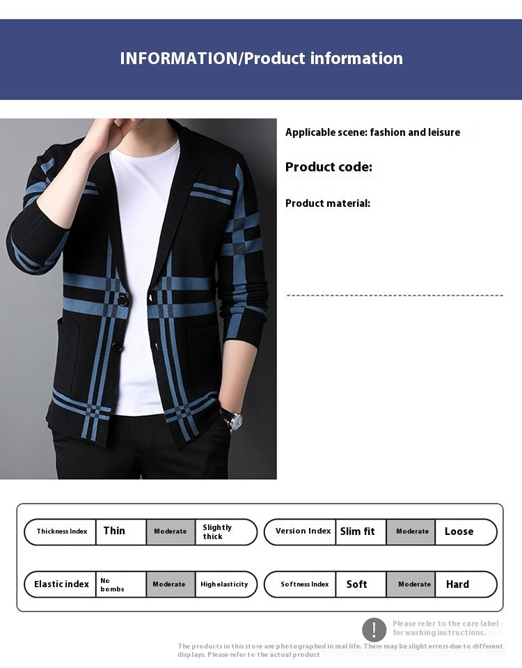 Men's Thin Plaid Knit Casual Cardigan