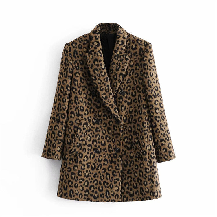 Sexy Leopard Print  Mid-Length Woolen Jacket