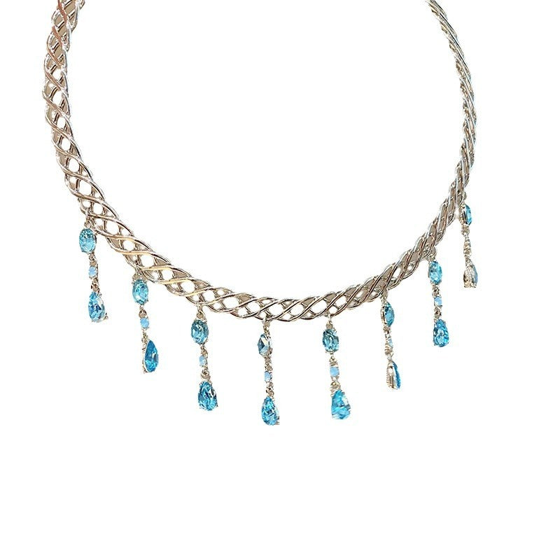 Blue Water Drop Zircon Collar Women's Necklace