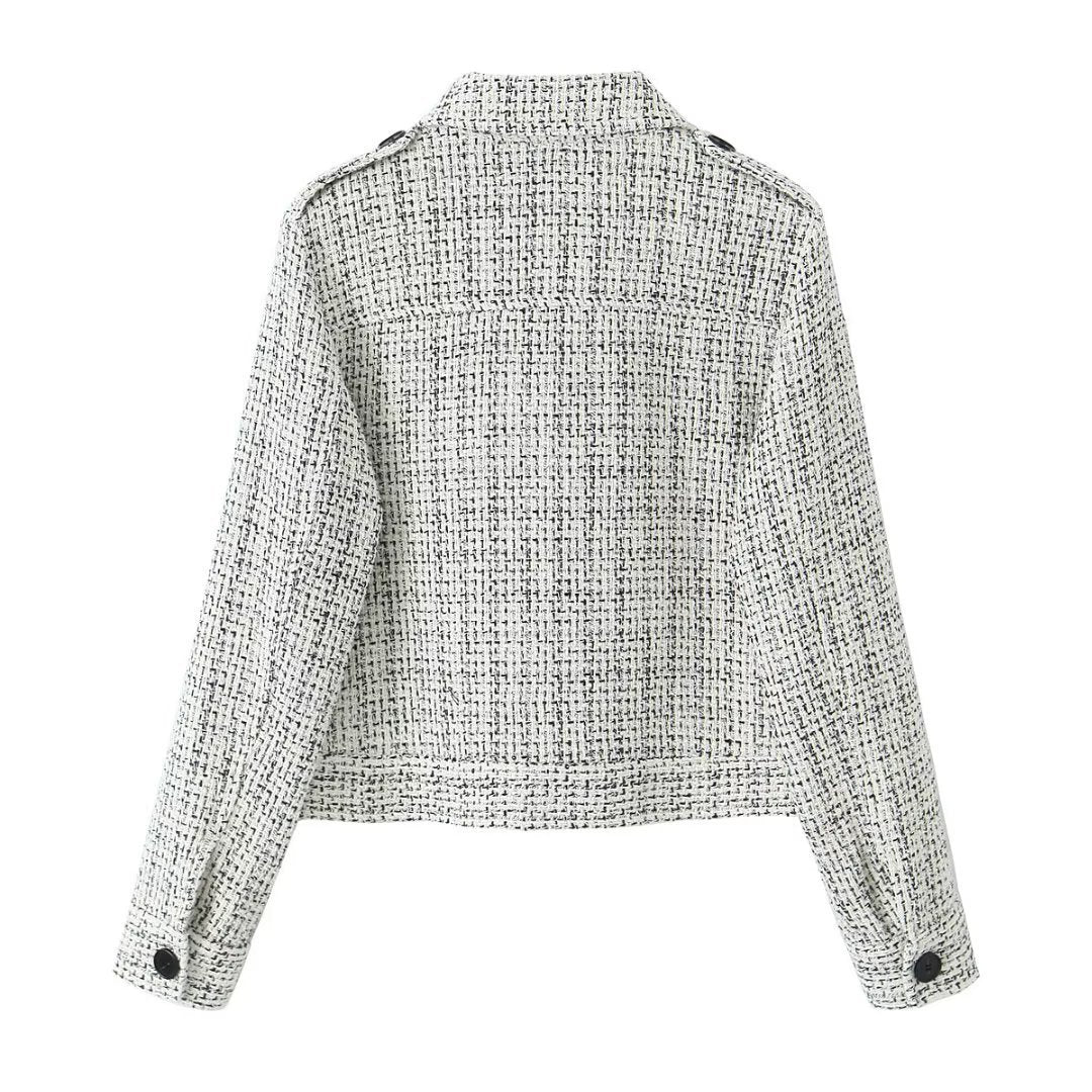 Women's Tweed Patch Pocket Decoration Textured Blazer