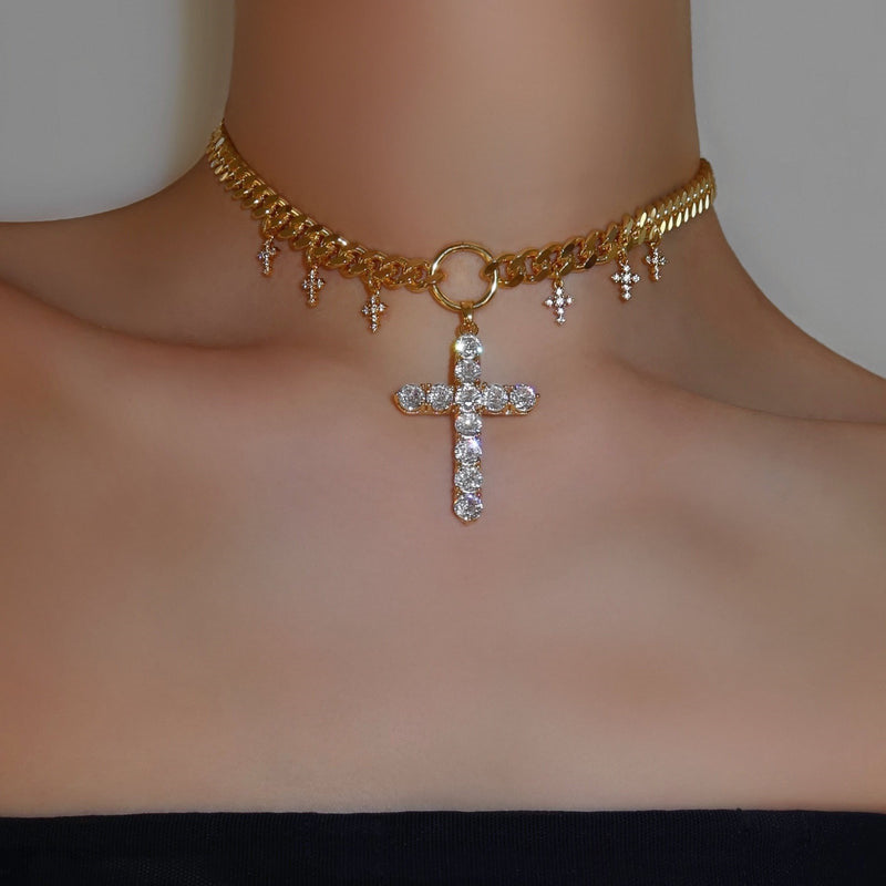 Vintage Diamond Cross Starry Necklace