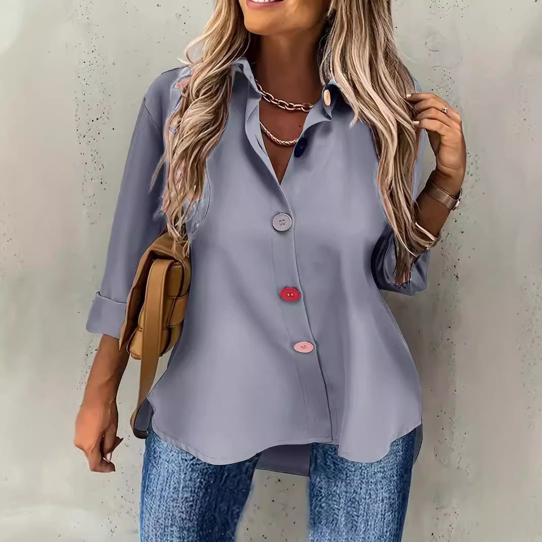 Solid Color Buttons Long Sleeve Shirt Top