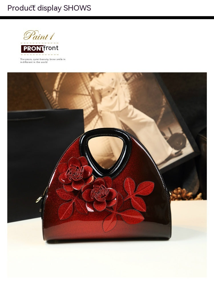 Flower Dumpling Niche Handbag Versatile Patent Leather Messenger Bag