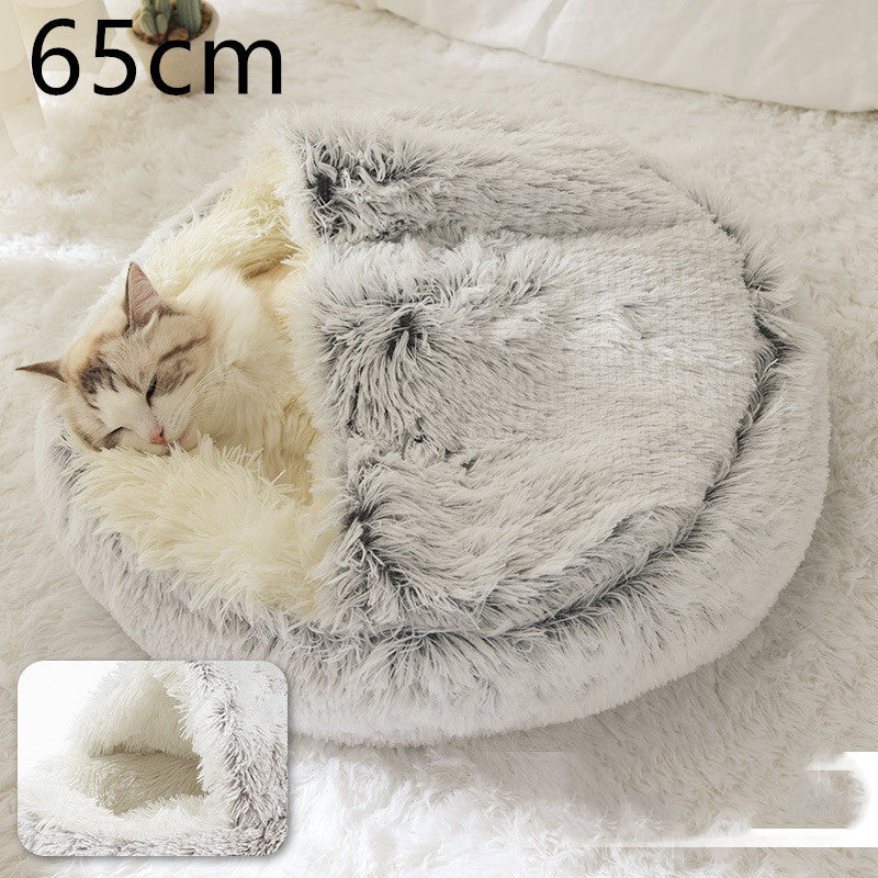 2 In 1 Dog And Cat Bed Pet Winter Bed Round Plush Warm Bed House