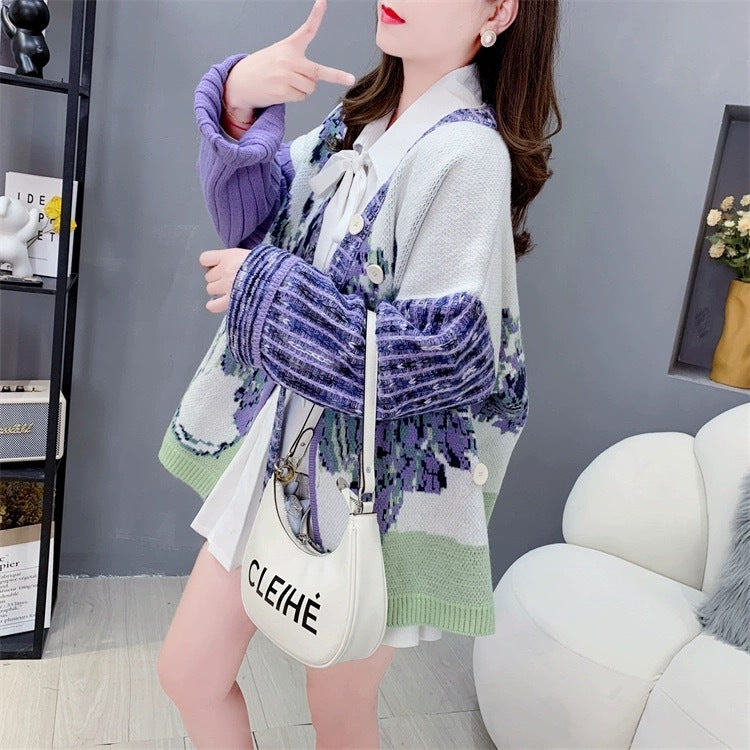 Retro Ethnic Style Knitted Cardigan For Women Loose Sweater Coat